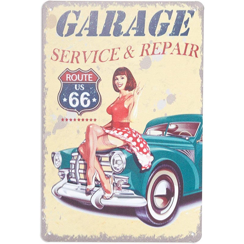 Okuna Outpost 6 Pack Vintage Metal Signs for Retro Garage Wall Decor  6 Designs (8 x 11.8 In) - Image 5